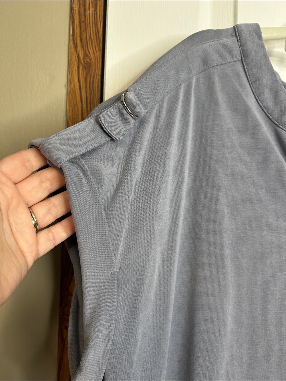 CG Sport Relaxed V-Neck Short Sleeve Blouse in Dusty Blue Gray - Picture 3 of 5